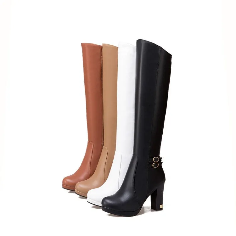 Women's Buckle High Heels Knee High Boots