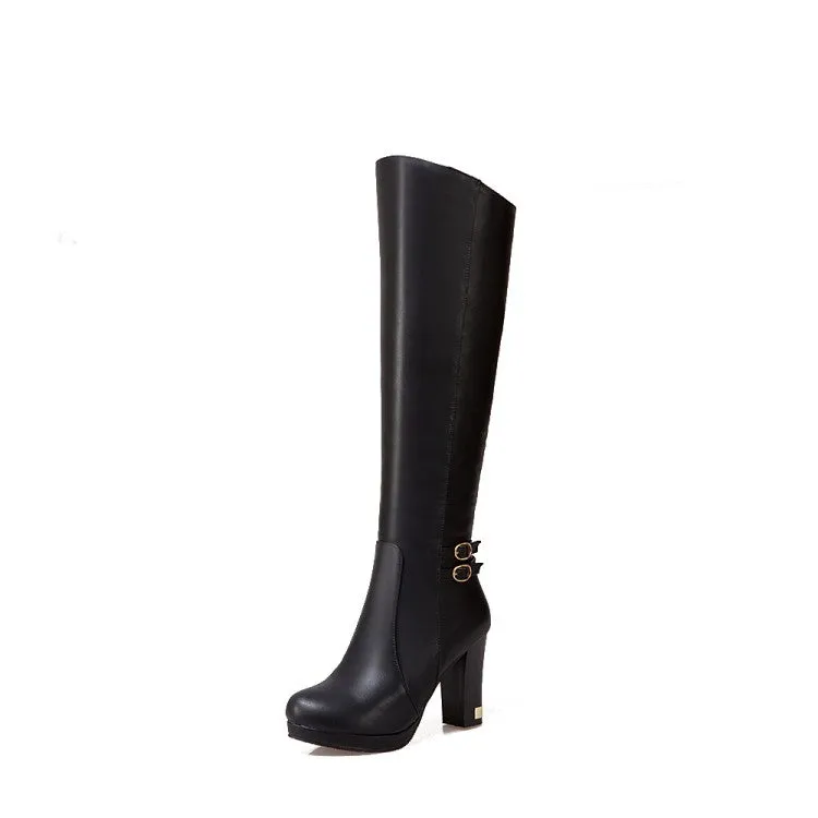 Women's Buckle High Heels Knee High Boots