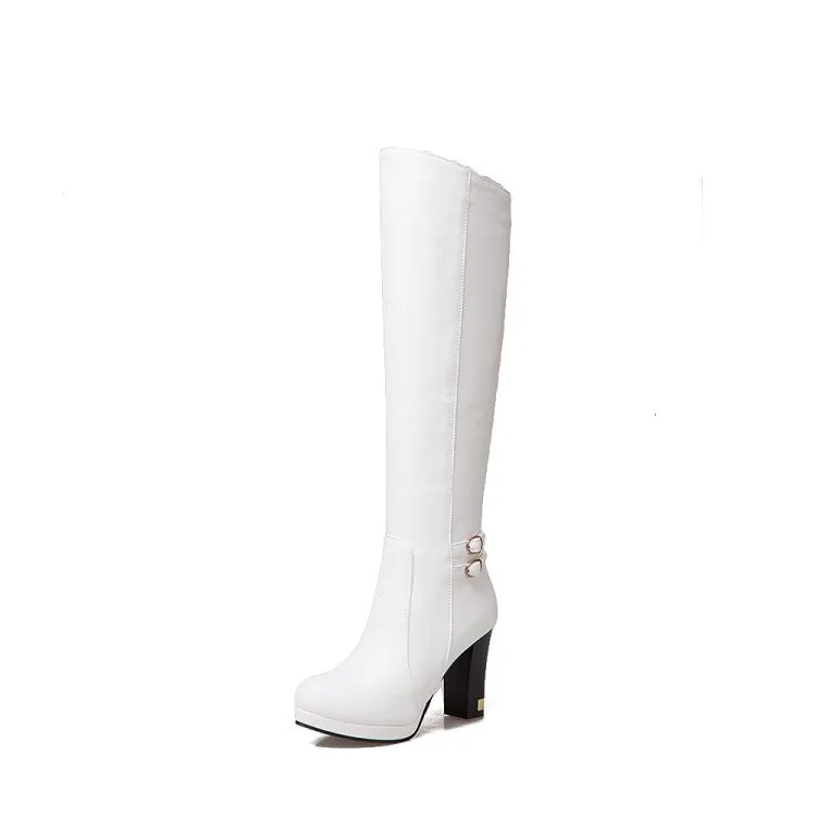 Women's Buckle High Heels Knee High Boots