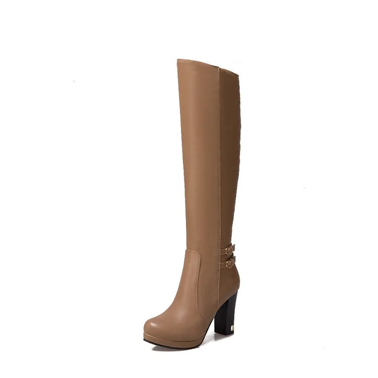 Women's Buckle High Heels Knee High Boots