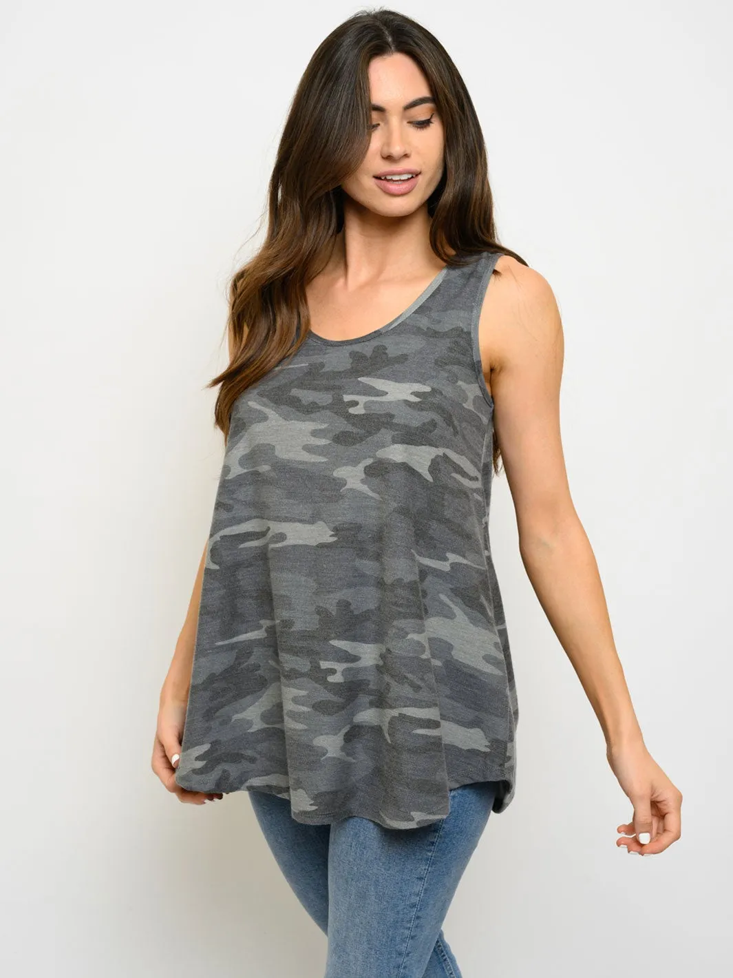 WOMEN'S CAMO PRINT TUNIC TANK TOP