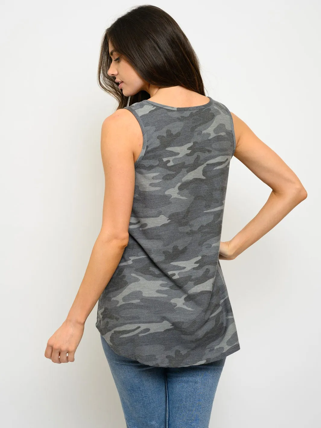 WOMEN'S CAMO PRINT TUNIC TANK TOP