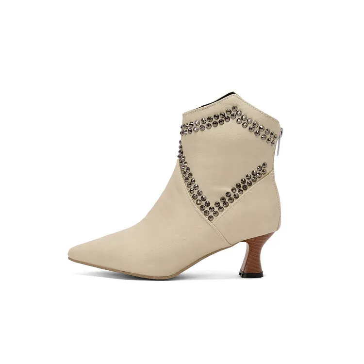 Women's Camouflage Rivets Pointed Toe Hoof Heel Western Ankle Boots