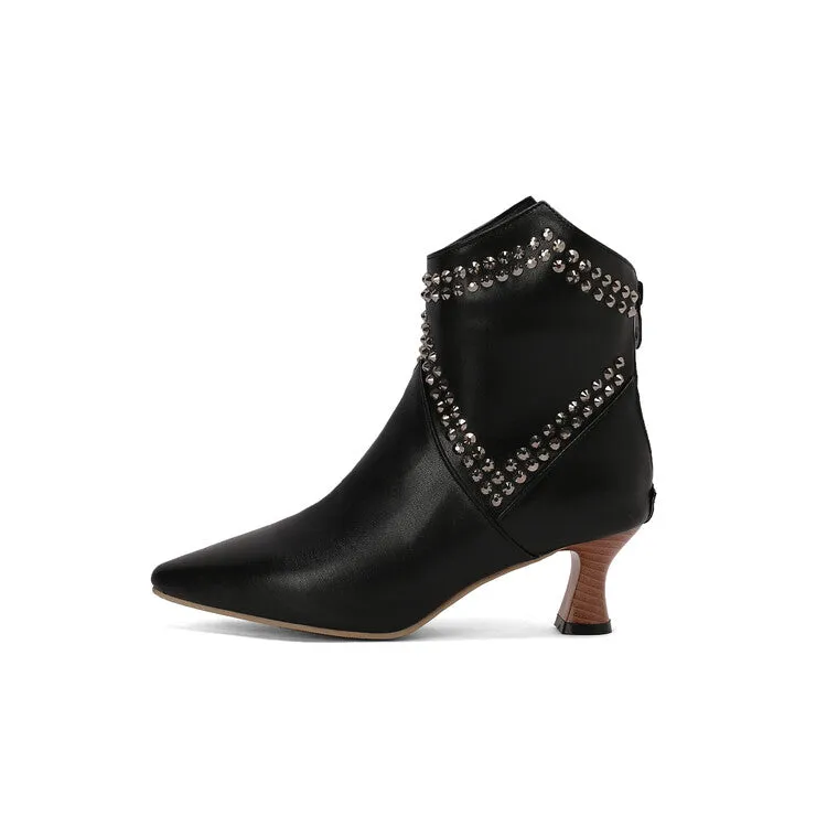 Women's Camouflage Rivets Pointed Toe Hoof Heel Western Ankle Boots