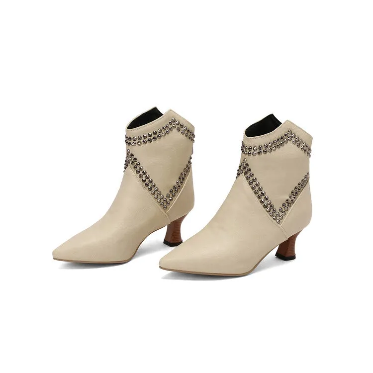 Women's Camouflage Rivets Pointed Toe Hoof Heel Western Ankle Boots