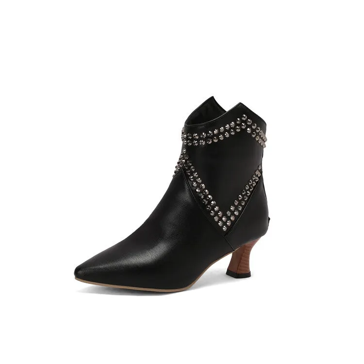 Women's Camouflage Rivets Pointed Toe Hoof Heel Western Ankle Boots