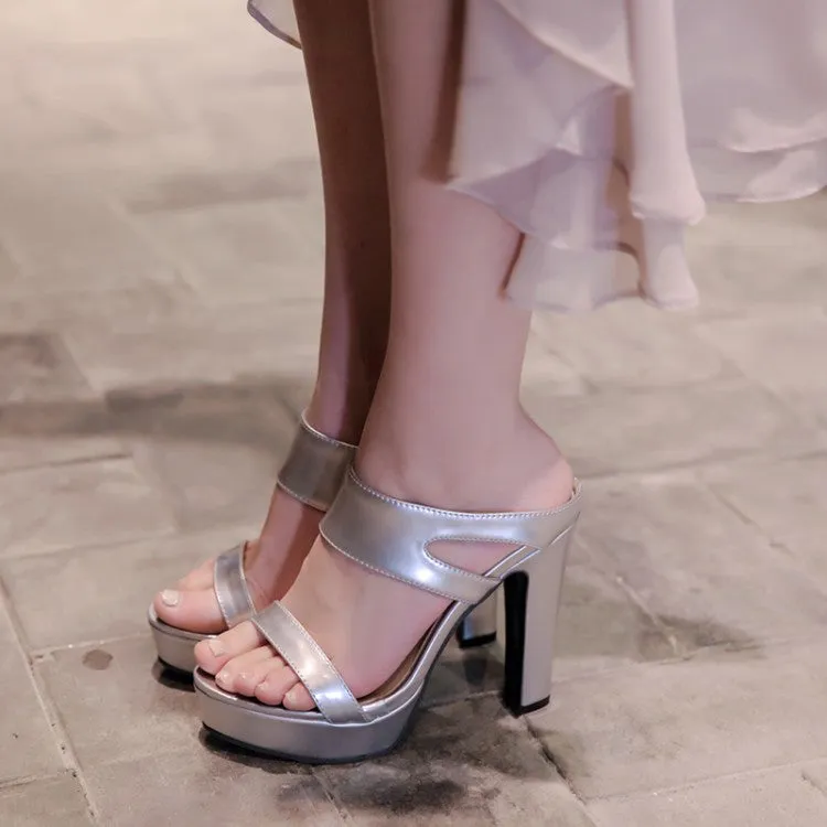 Women's Candy Color Glossy High Heel Platform Sandals