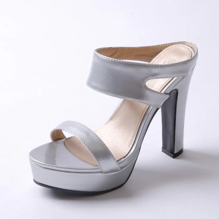 Women's Candy Color Glossy High Heel Platform Sandals