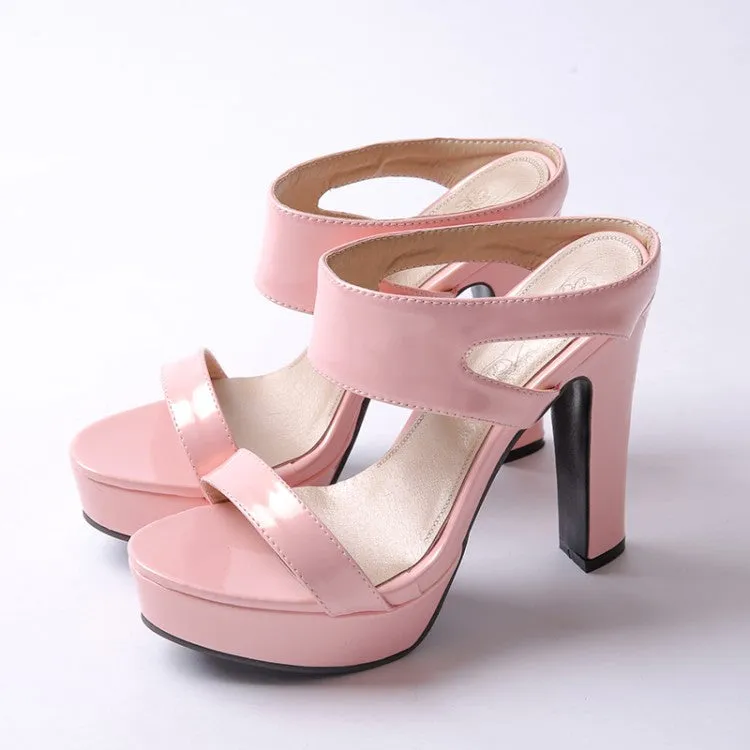 Women's Candy Color Glossy High Heel Platform Sandals