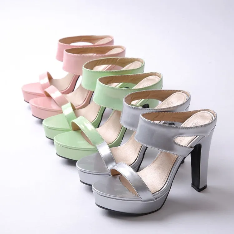 Women's Candy Color Glossy High Heel Platform Sandals