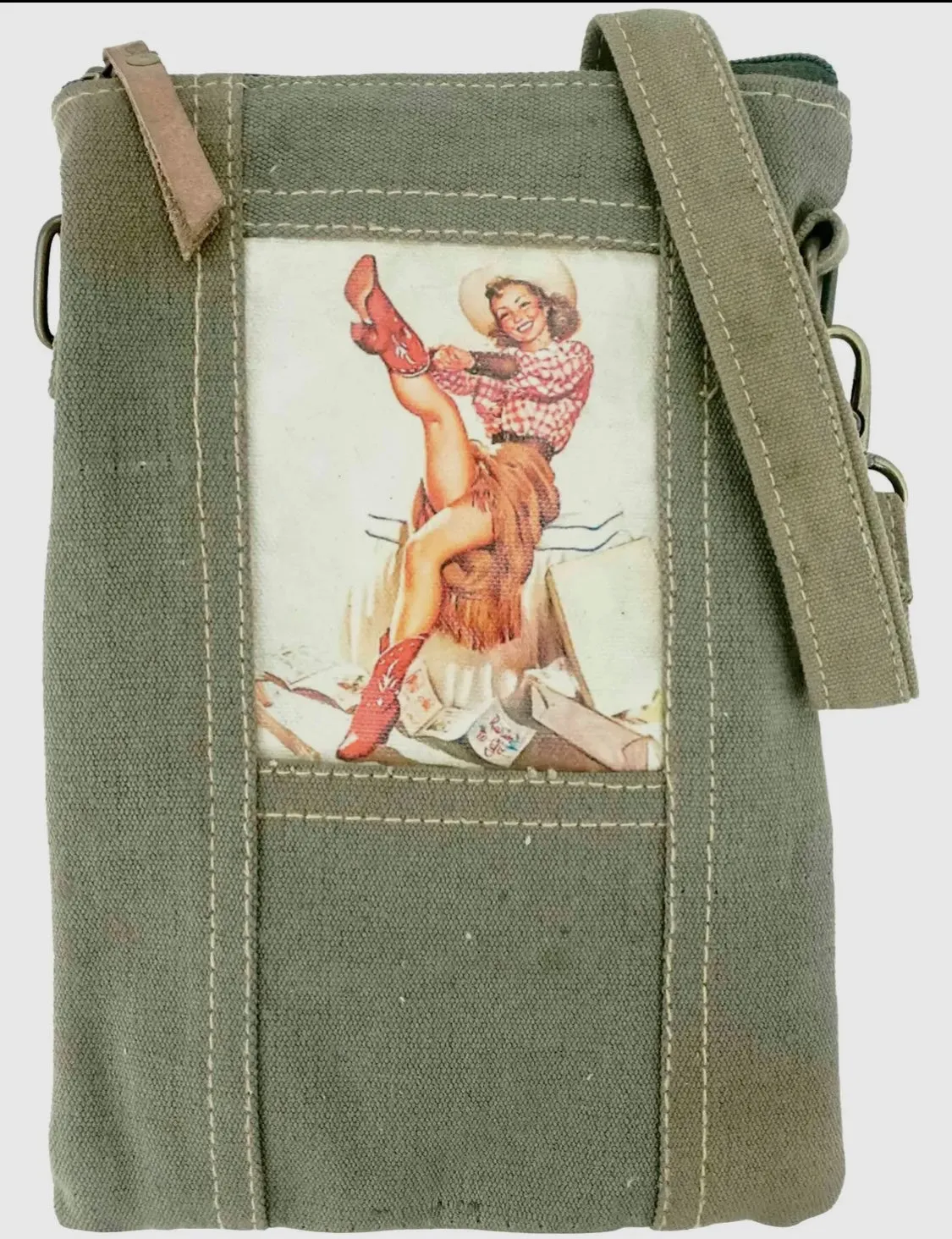 Women's Crossbody Handbags Made from Recycled Army Tent Military Green