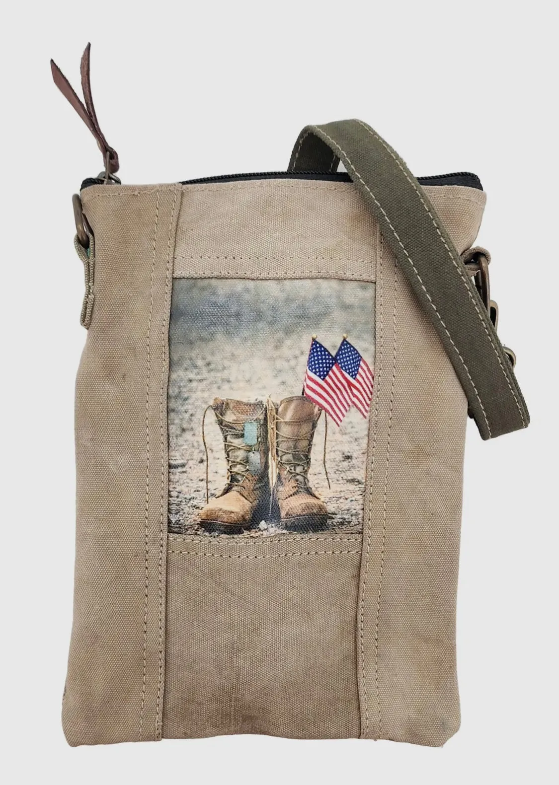 Women's Crossbody Handbags Made from Recycled Army Tent Military Green