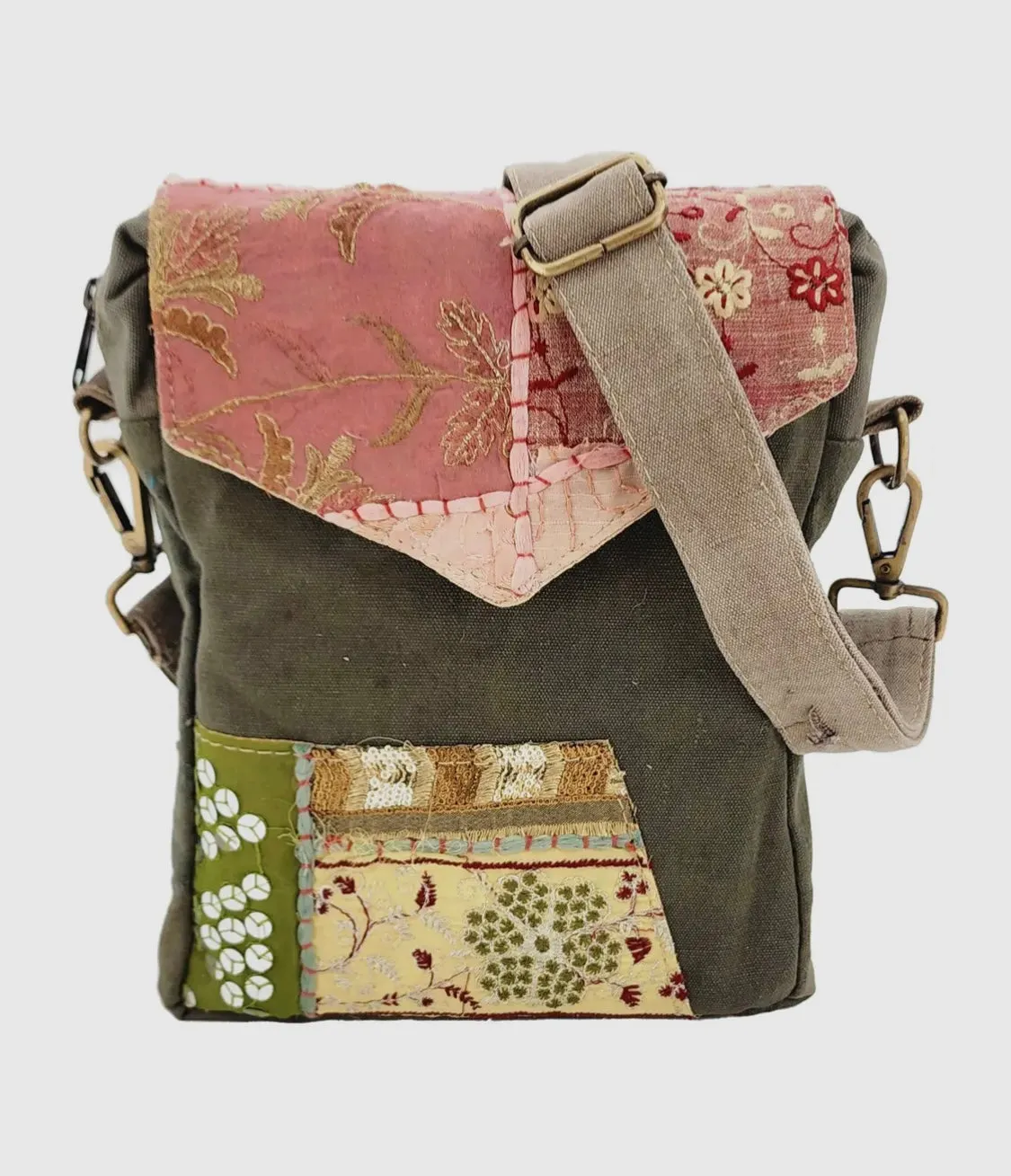 Women's Crossbody Handbags Made from Recycled Army Tent Military Green