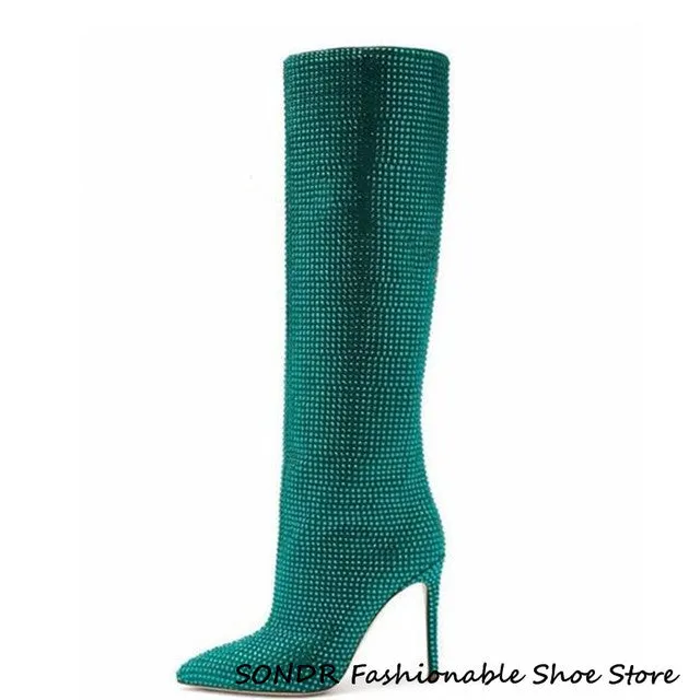 Womens Crystal Gladiator Over The Knee Sandals Boot..