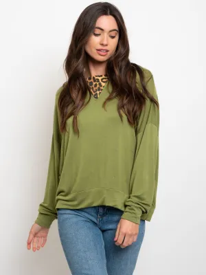 WOMEN'S DROP SHOULDER LEOPARD HOODIE