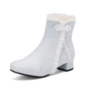 Women's Embroider Bows Lace Block Heel Ankle Boots