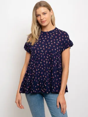 WOMEN'S FLORAL BABY DOLL WITH RUFFLE SLEEVE TOP