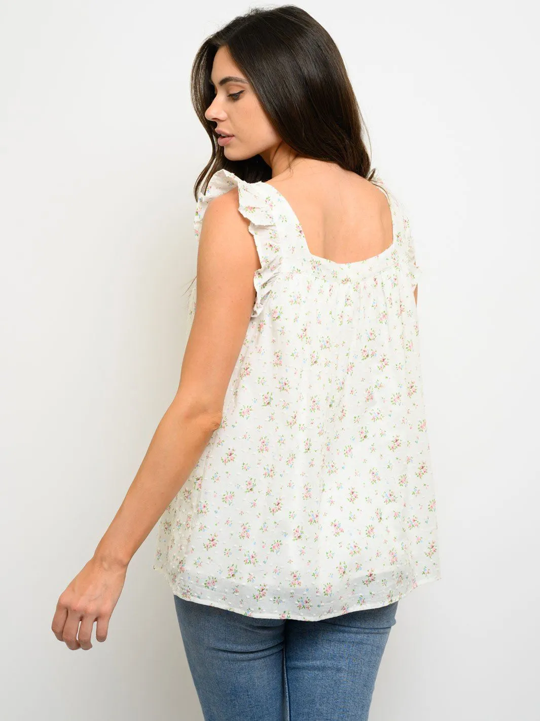 WOMEN'S FLORAL SWISS DOTS TANK TOP