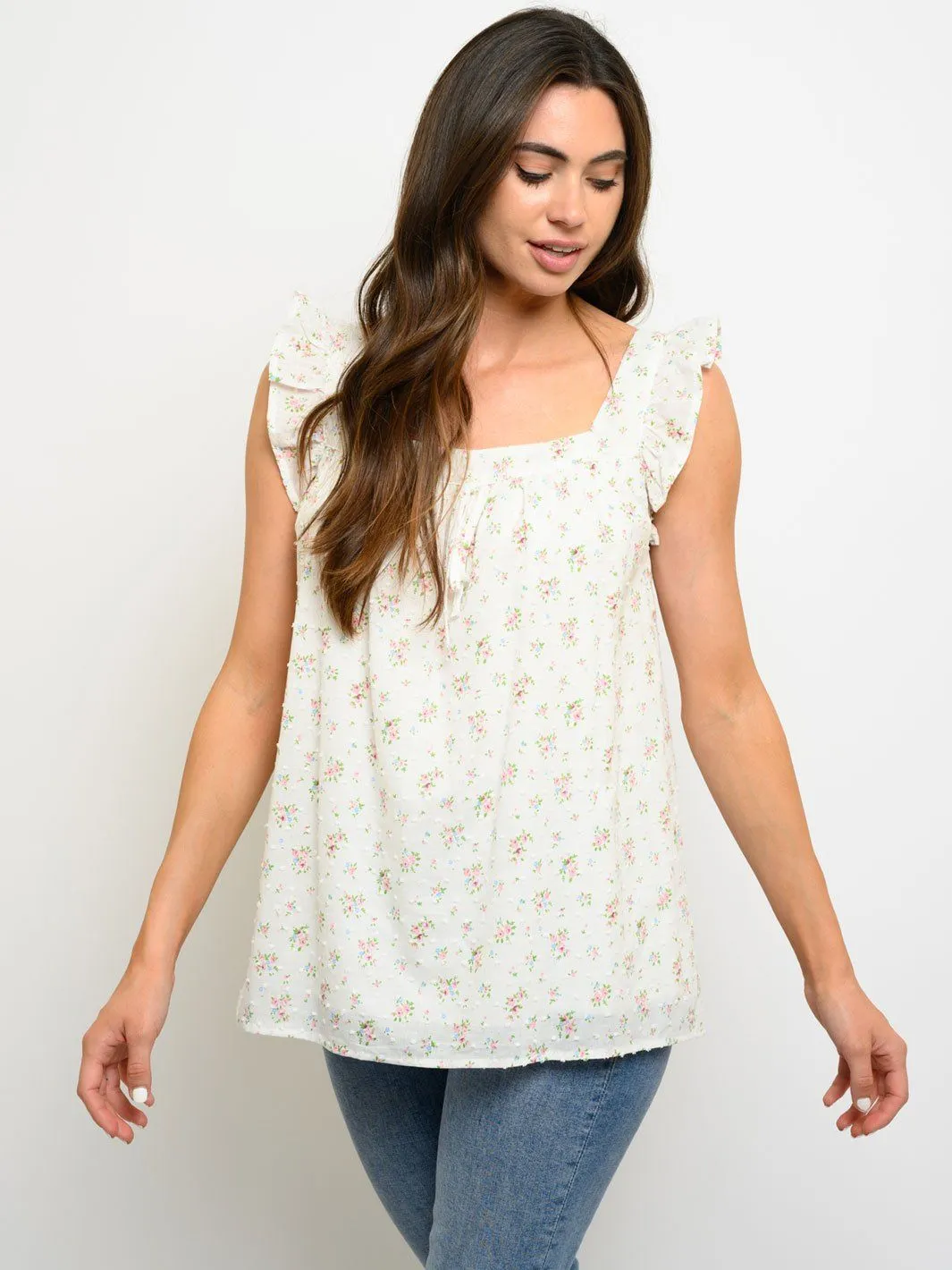 WOMEN'S FLORAL SWISS DOTS TANK TOP