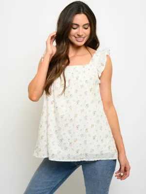 WOMEN'S FLORAL SWISS DOTS TANK TOP