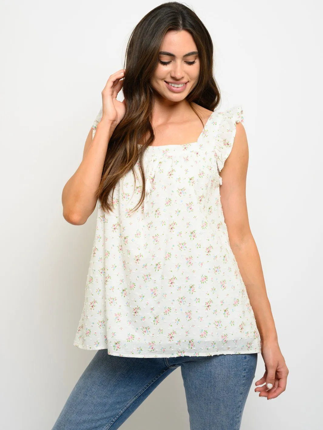 WOMEN'S FLORAL SWISS DOTS TANK TOP