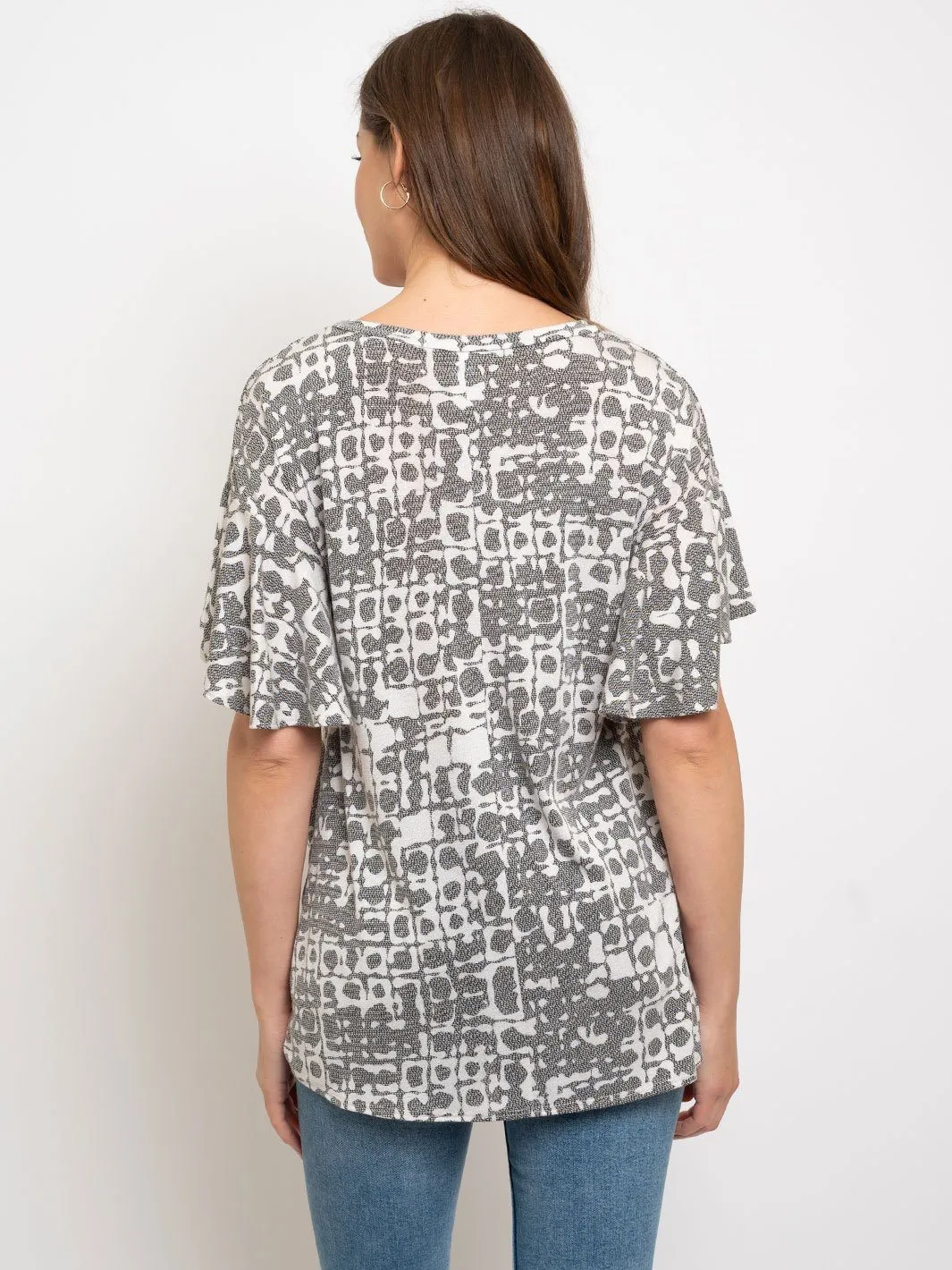 WOMEN'S FRONT KNOT RUFFLE SHORT SLEEVE TOP