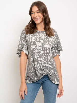 WOMEN'S FRONT KNOT RUFFLE SHORT SLEEVE TOP