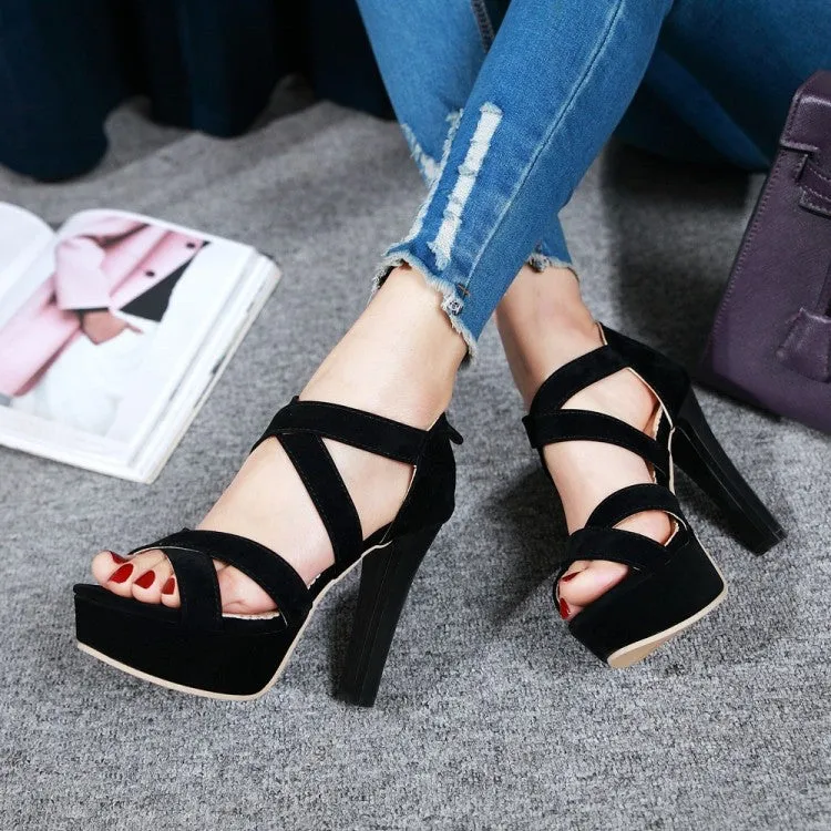 Women's Gladiator Straps Platform Sandals High Heels Shoes 3823