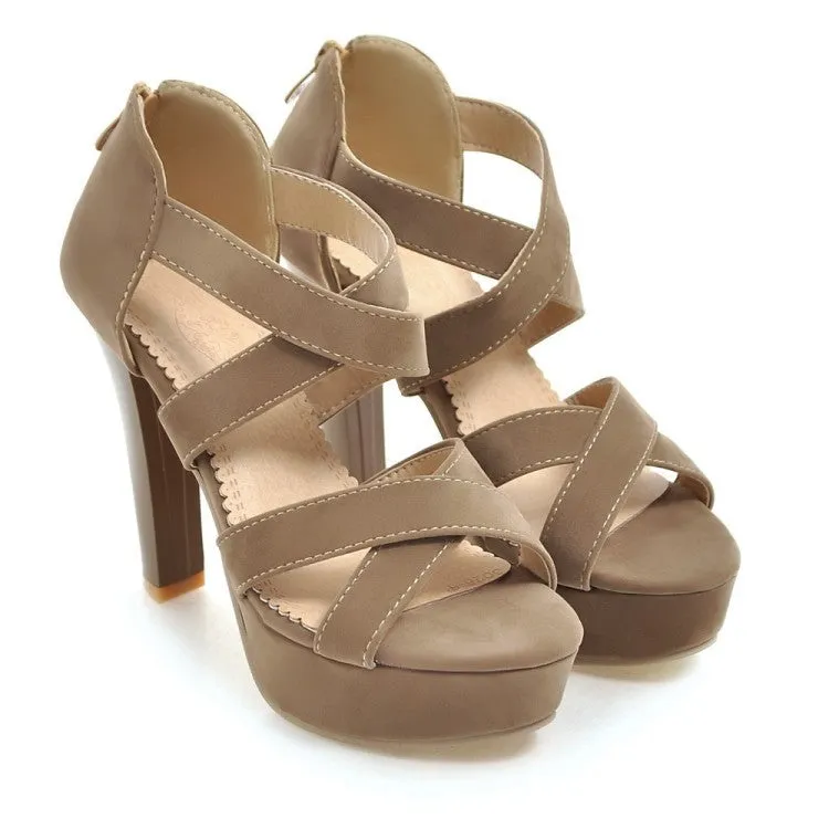 Women's Gladiator Straps Platform Sandals High Heels Shoes 3823