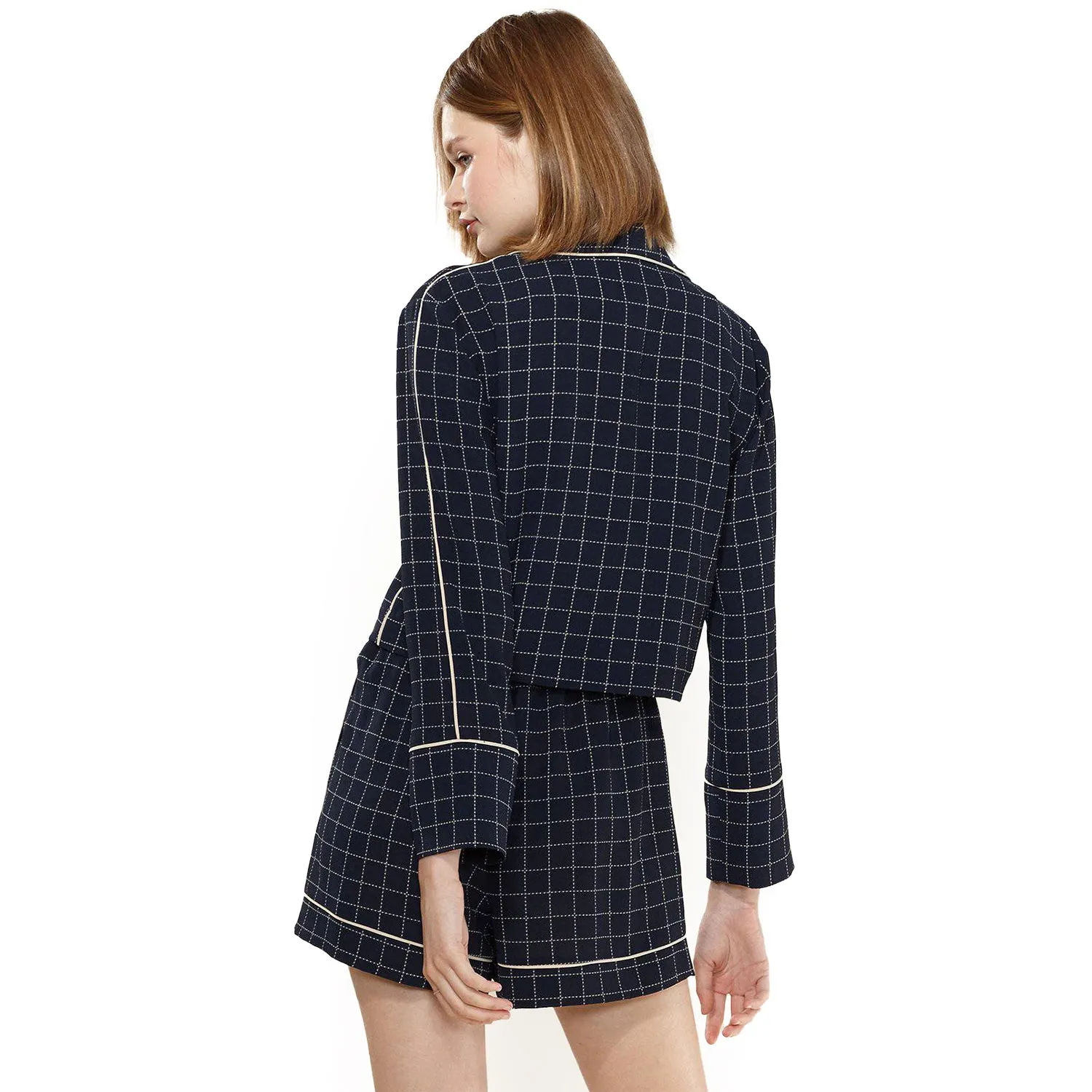Women's Grid Print Blouse in Navy Plaid