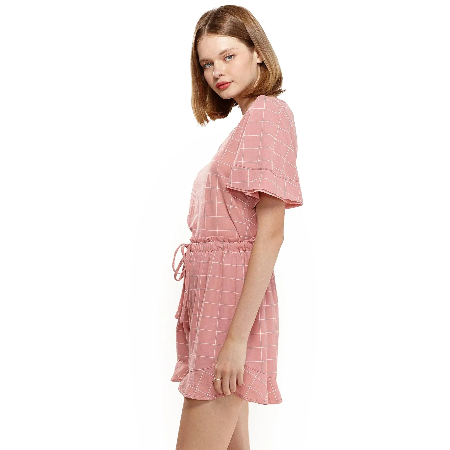 Women's Grid Print Blouse in Pink