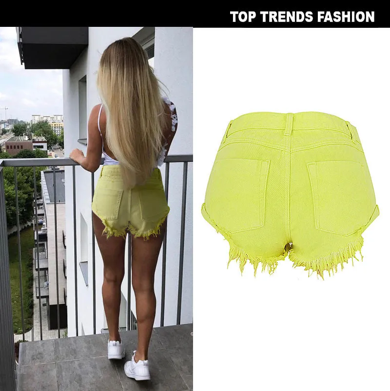 Women's Hem Exposes Pocket Loose Light Yellow Denim Shorts