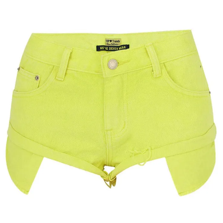 Women's Hem Exposes Pocket Loose Light Yellow Denim Shorts