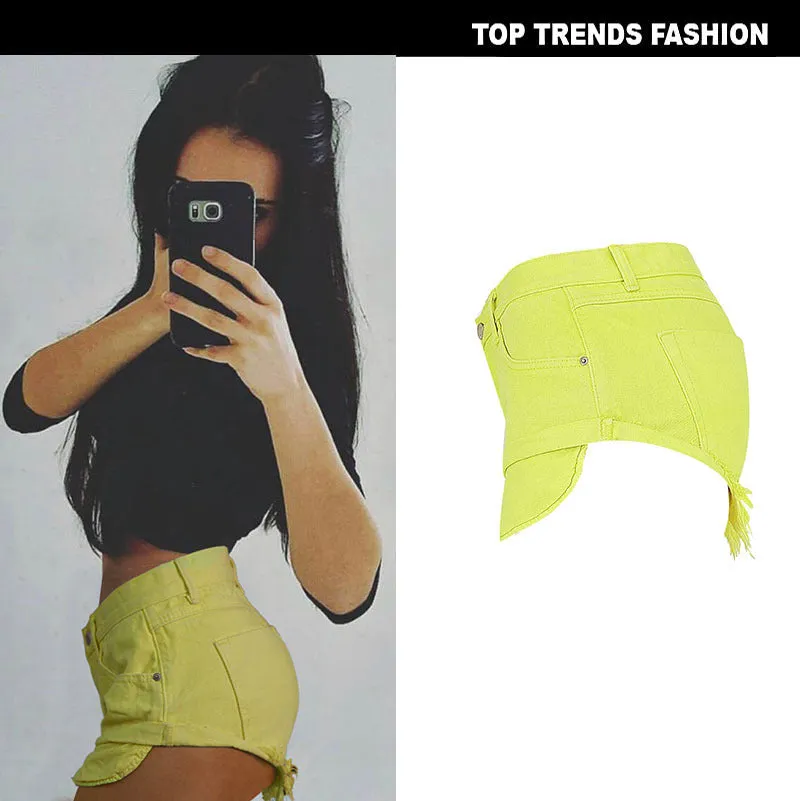 Women's Hem Exposes Pocket Loose Light Yellow Denim Shorts