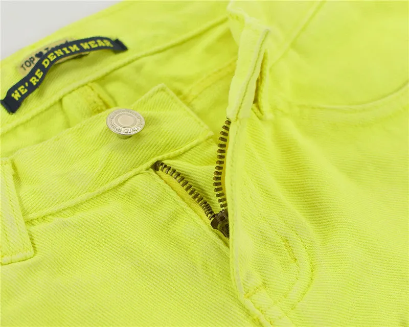 Women's Hem Exposes Pocket Loose Light Yellow Denim Shorts