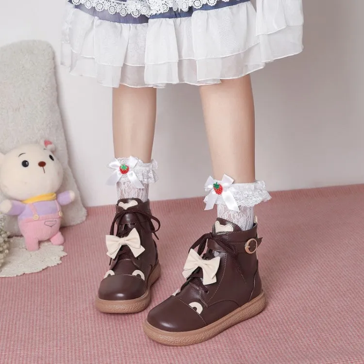Women's Lace Up Bowtie Flat Ankle Boots