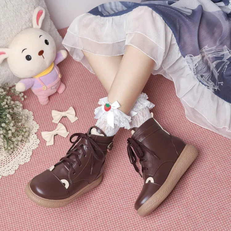 Women's Lace Up Bowtie Flat Ankle Boots