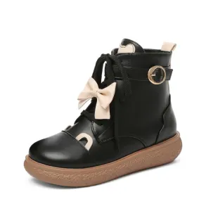 Women's Lace Up Bowtie Flat Ankle Boots