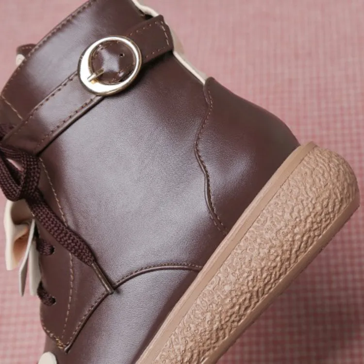 Women's Lace Up Bowtie Flat Ankle Boots