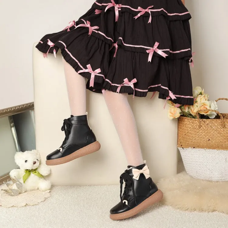 Women's Lace Up Bowtie Flat Ankle Boots