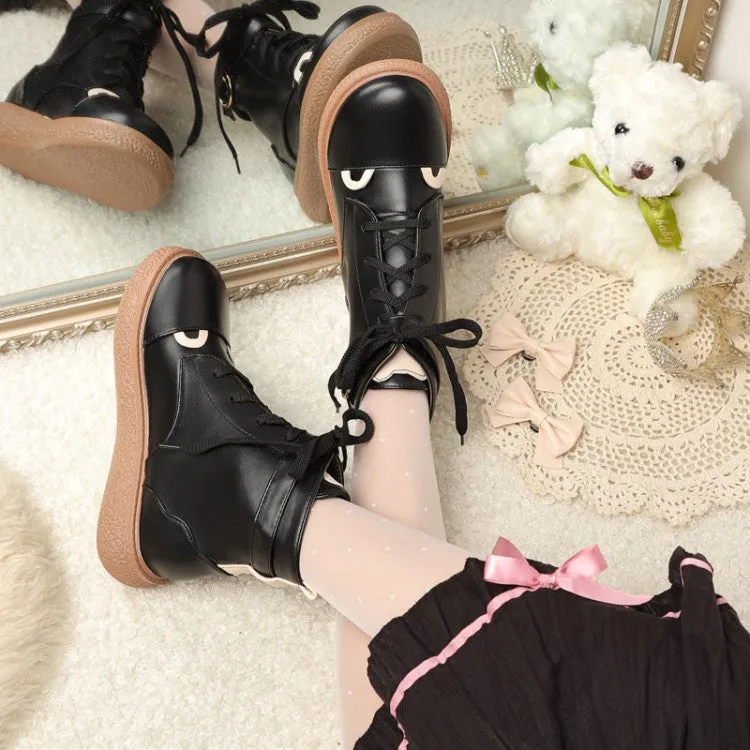 Women's Lace Up Bowtie Flat Ankle Boots