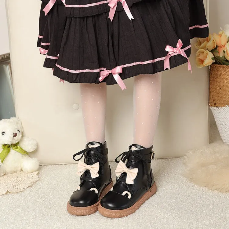 Women's Lace Up Bowtie Flat Ankle Boots