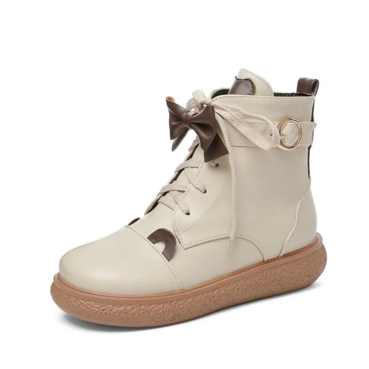 Women's Lace Up Bowtie Flat Ankle Boots