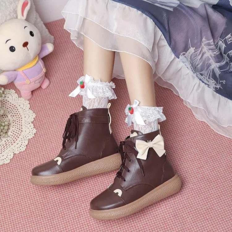 Women's Lace Up Bowtie Flat Ankle Boots