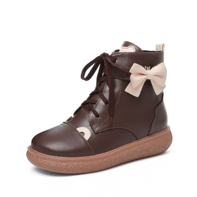 Women's Lace Up Bowtie Flat Ankle Boots