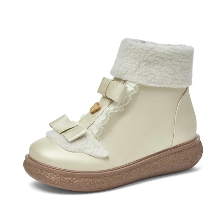 Women's Lolita Lace Bow Tie Side Zippers Flat Ankle Boots