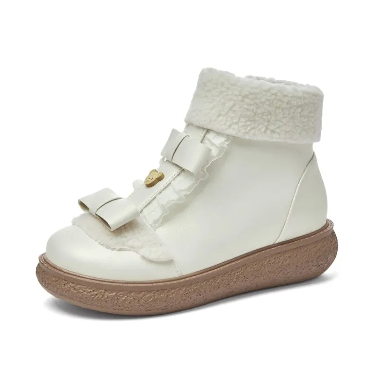 Women's Lolita Lace Bow Tie Side Zippers Flat Ankle Boots