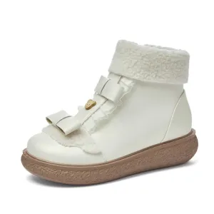 Women's Lolita Lace Bow Tie Side Zippers Flat Ankle Boots