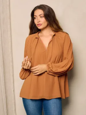 WOMEN'S LONG BALLON SLEEVE V-NECK TUNIC BLOUSE TOP