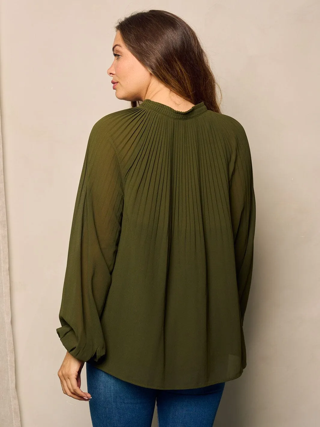 WOMEN'S LONG BALLON SLEEVE V-NECK TUNIC BLOUSE TOP